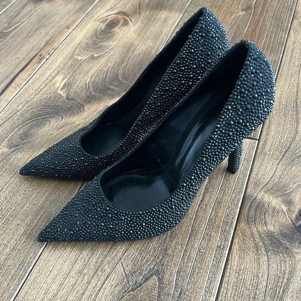 Zara Black Glitter Bead Pumps | Size 8